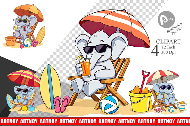 Summer Elephant Clipart Sublimation artnoy 