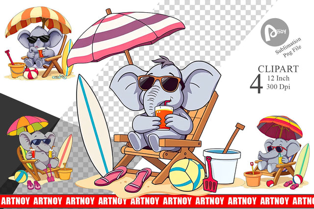 Summer Elephant Clipart Sublimation artnoy 