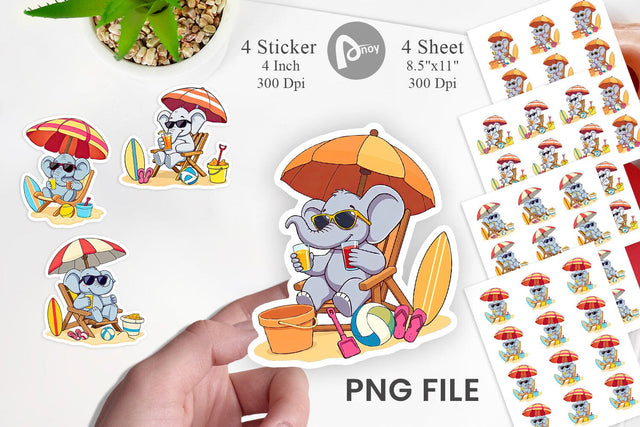 Summer Elephant Sticker Sublimation artnoy 