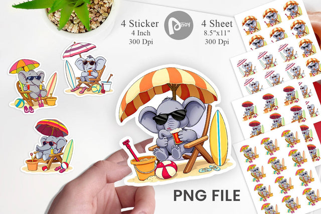 Summer Elephant Sticker Sublimation artnoy 