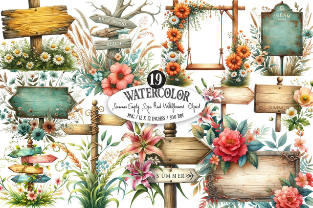 Summer Empty Sign & Wildflowers Clipart Sublimation SVGista 