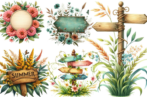 Summer Empty Sign & Wildflowers Clipart Sublimation SVGista 