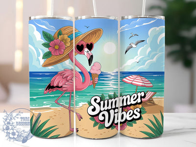 Summer Flamingo 20oz Tumbler, Tropical Bird Art, Sublimation Tumbler Wrap, 20oz Tumbler, Beach Vacation Theme, Fun Summer Gift, Playful Animal Aesthetic Sublimation ToriDesigns 