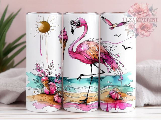 Summer Flamingo 20oz Tumbler Wrap PNG, Flamingo Tumbler Png, Straight & Tapered Tumbler Wrap, Instant Digital Download Sublimation Li Zamperini 