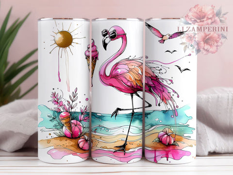 Summer Flamingo 20oz Tumbler Wrap PNG, Flamingo Tumbler Png, Straight & Tapered Tumbler Wrap, Instant Digital Download Sublimation Li Zamperini 