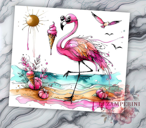 Summer Flamingo 20oz Tumbler Wrap PNG, Flamingo Tumbler Png, Straight & Tapered Tumbler Wrap, Instant Digital Download Sublimation Li Zamperini 