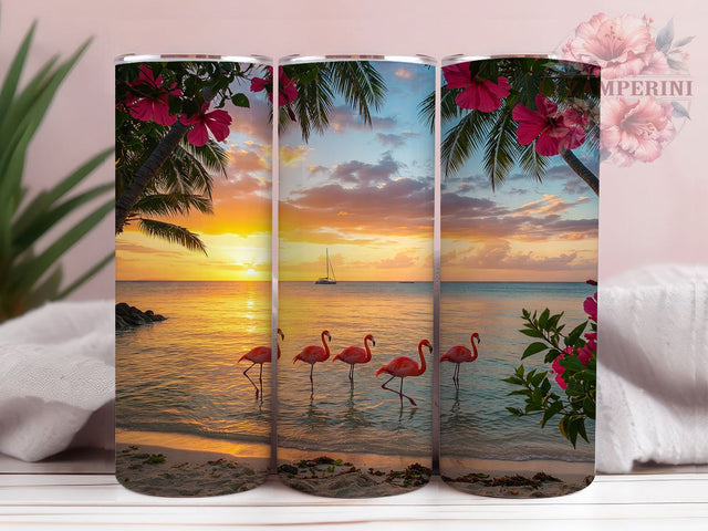 Summer Flamingo Beach Tumbler Wrap, Beach Tumbler Design, Sublimation Tumbler Wrap, 20oz Tumbler Design, Tropical Flamingo Wrap, DIY Tumbler Wrap, Summer Tumbler Sublimation Sublimation Li Zamperini 