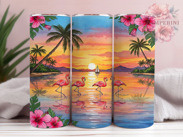 Summer Flamingo Beach Tumbler Wrap, Beach Tumbler Design, Sublimation Tumbler Wrap, 20oz Tumbler Design, Tropical Flamingo Wrap, DIY Tumbler Wrap, Summer Tumbler Sublimation Sublimation Li Zamperini 