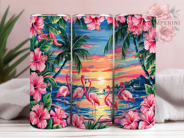 Summer Flamingo Beach Tumbler Wrap, Beach Tumbler Design, Sublimation Tumbler Wrap, 20oz Tumbler Design, Tropical Flamingo Wrap, DIY Tumbler Wrap, Summer Tumbler Sublimation Sublimation Li Zamperini 