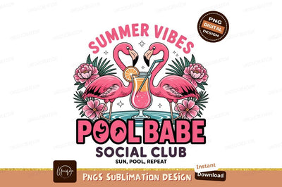 Summer Flamingo Pool Babe Social Club Design Sublimation Designangry 