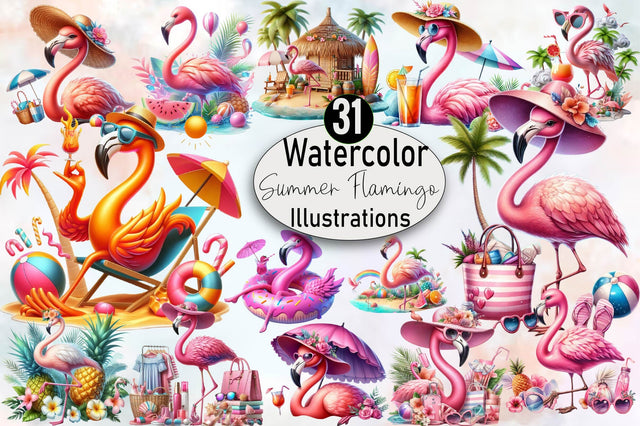 Summer Flamingo Sublimation Clipart Bundle Sublimation SVGArt 