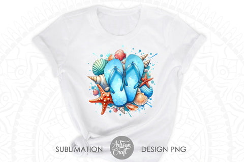Summer flip flops sublimation clipart | sea shell | starfish Sublimation Artisan Craft SVG 