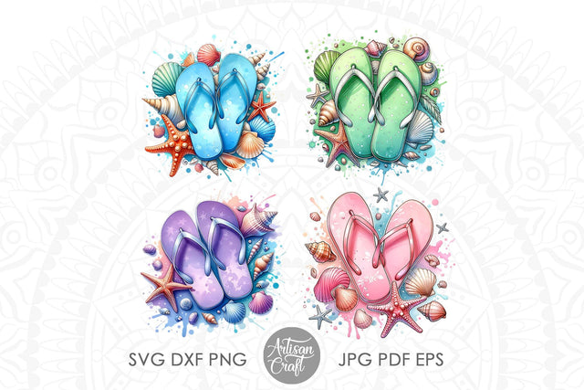Summer flip flops sublimation clipart | sea shell | starfish Sublimation Artisan Craft SVG 
