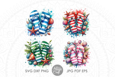Summer flip flops | sublimation clipart | sea shells Sublimation Artisan Craft SVG 