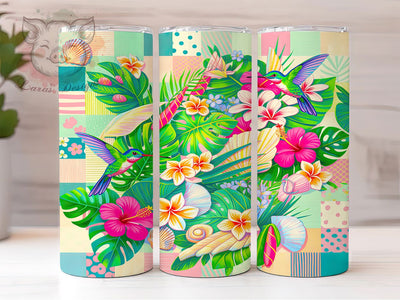 Summer Floral Patchwork 20oz Tumbler, Summer Floral, Patchwork Pattern, Colorful Design, Whimsical Charm, Boho Motif, Skinny Tumbler, Sublimation PNG Sublimation Lara' s Designs 