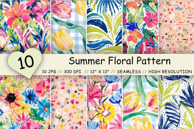 Summer Floral Pattern Digital Paper, Seamless Bright Floral Bundle Pack, Printable Scrapbook Paper, Bright Breeze Botanical Design Collection Digital Pattern FloridPrintables 
