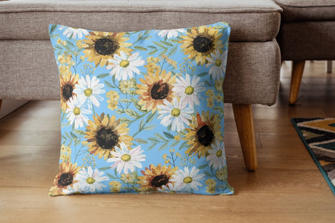 Summer Floral Seamless Pattern Pack, Watercolor Sunflower Daisy Bundle, Printable Scrapbook Paper, Blue Yellow Botanical Design Collection Digital Pattern FloridPrintables 