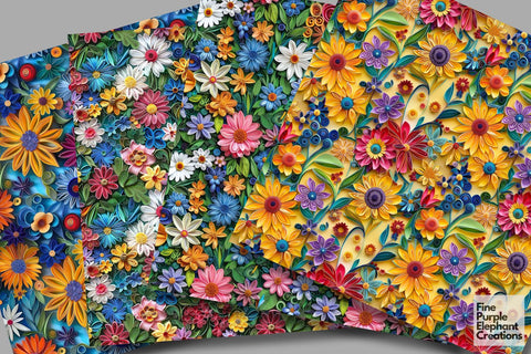 Summer Flower Quilling Pattern Digital Paper - Floral Sublimation Digital Pattern Fine Purple Elephant Creations 