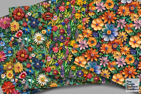 Summer Flower Quilling Pattern Digital Paper - Floral Sublimation Digital Pattern Fine Purple Elephant Creations 