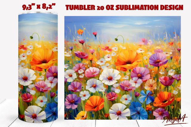 Summer Flower tumbler sublimation wrap / field of wild flowers png Sublimation Angelina Semenova 