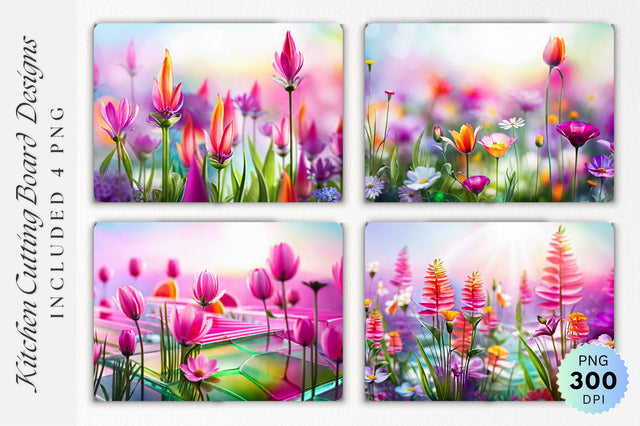 Summer Flowers Glass Cutting Board PNG Design Sublimation Regulrcrative 