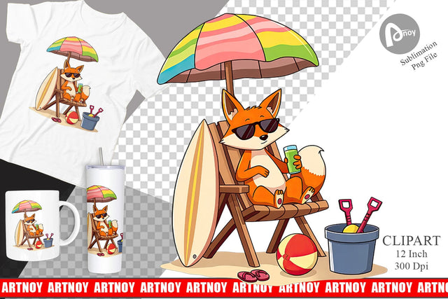 Summer Fox Clipart Sublimation artnoy 