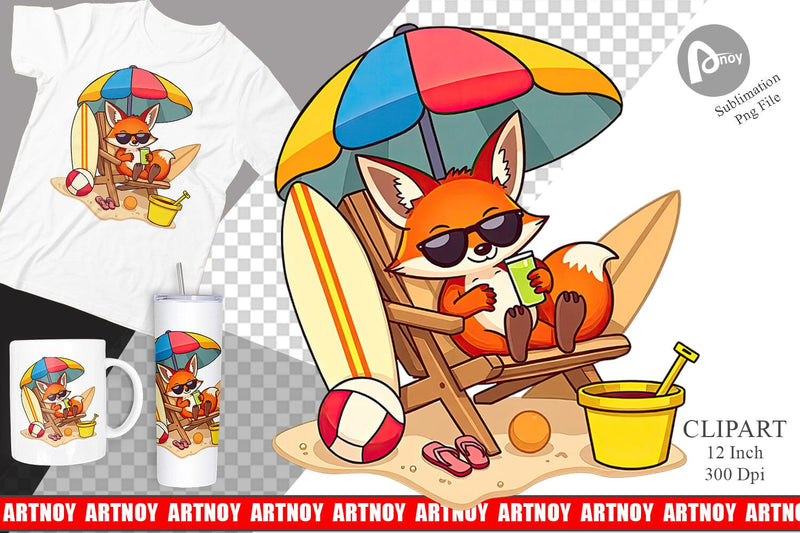 Summer Fox Clipart Sublimation artnoy 