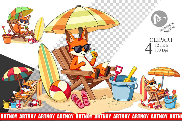 Summer Fox Clipart Sublimation artnoy 