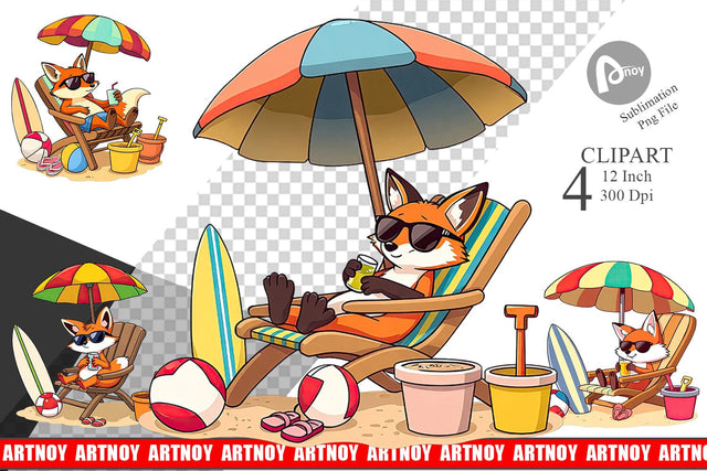 Summer Fox Clipart Sublimation artnoy 