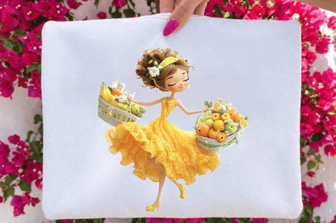 Summer Fruit Basket Girl Clipart Sublimation SVGArt 