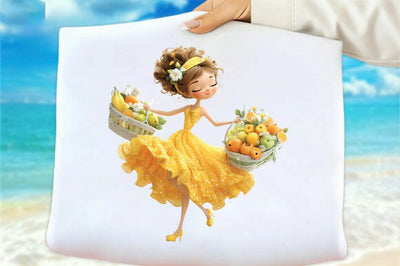 Summer Fruit Basket Girl Clipart Sublimation SVGArt 