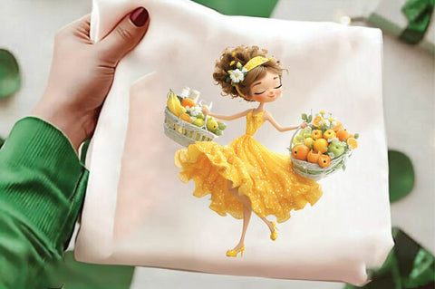Summer Fruit Basket Girl Clipart Sublimation SVGArt 