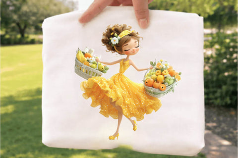 Summer Fruit Basket Girl Clipart Sublimation SVGArt 