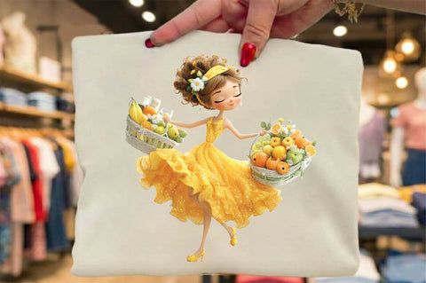 Summer Fruit Basket Girl Clipart Sublimation SVGArt 