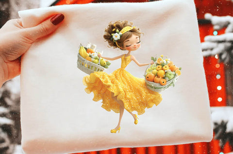 Summer Fruit Basket Girl Clipart Sublimation SVGArt 
