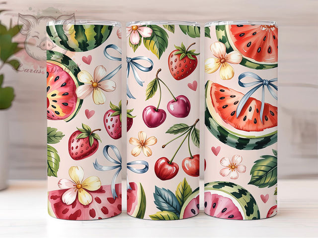 Summer Fruit Bows 20oz Tumbler, Seamless Fruit Pattern Wrap, Cute Bow Design, Fun Summer Sublimation PNG, Bright Colorful Wrap, 20oz Tumbler Wrap, Sublimation Design PNG, Sweet Gift Sublimation Lara' s Designs 