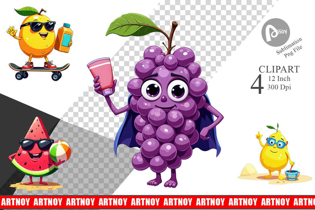 Summer Fruit Faces Clipart Sublimation artnoy 