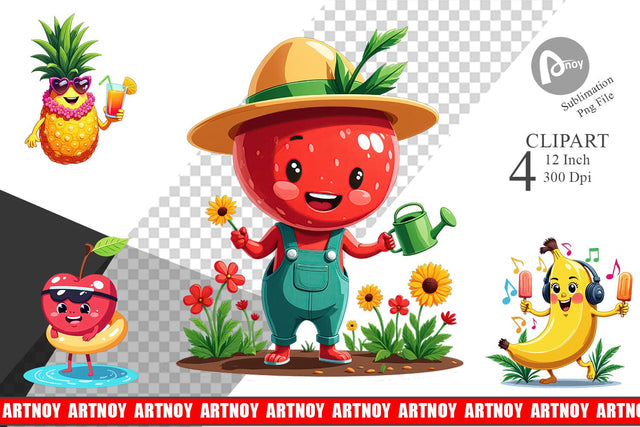Summer Fruit Faces Clipart Sublimation artnoy 