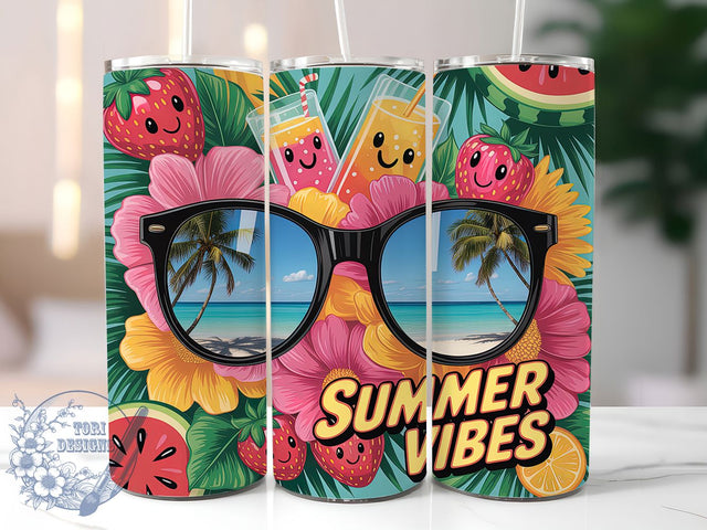 Summer Fruit Splash 20oz Tumbler, Strawberry Watermelon Wrap, 20oz Skinny Tumbler, Summer Vibes PNG, Juicy Fruit Sublimation, Summer Sunglasses Art, Vibrant Fruit Pattern, Refreshing Summer Graphic Sublimation ToriDesigns 