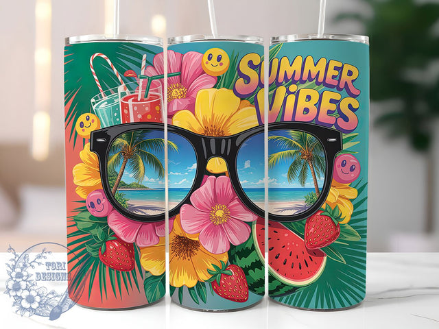 Summer Fruit Splash 20oz Tumbler, Strawberry Watermelon Wrap, 20oz Skinny Tumbler, Summer Vibes PNG, Juicy Fruit Sublimation, Summer Sunglasses Art, Vibrant Fruit Pattern, Refreshing Summer Graphic Sublimation ToriDesigns 