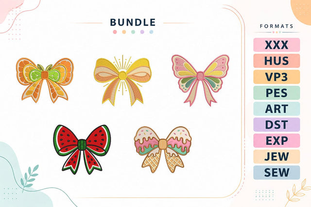 Summer Fruit & Sweet Bow Embroidery Bundle Watermelon Butterfly Citrus Ice Cream Coquette Designs Embroidery/Applique DESIGNS sg embroidery 