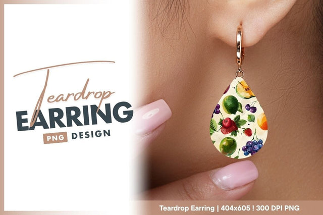 Summer Fruits Collage Teardrop Earring Png Design Sublimation Regulrcrative 