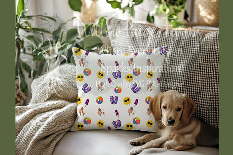 Summer Fun Seamless Pattern | Beach and summer design for sublimation or scrapbooking | hand drawn designs of sun, flip flops, ETC Sublimation Willow Paige Farms 