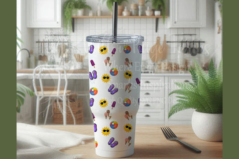 Summer Fun Seamless Pattern | Beach and summer design for sublimation or scrapbooking | hand drawn designs of sun, flip flops, ETC Sublimation Willow Paige Farms 