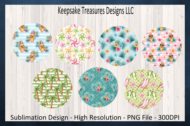 Summer Fun Time Beach Car Coaster Set, Sublimation Car Coaster Template, Png Printable Sublimation Keepsake Treasures Designs LLC. 