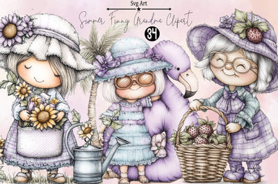 Summer Funny Grandma Clipart Bundle. Sublimation SVGArt 