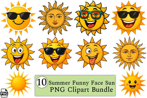 Summer Funny Sun Face PNG Clipart Bundle Printable File Sublimation Creativedesigntee 