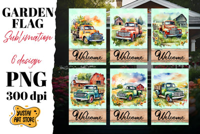 Summer garden flag. Watercolor truck sublimation bundle Sublimation Yustaf Art Store 