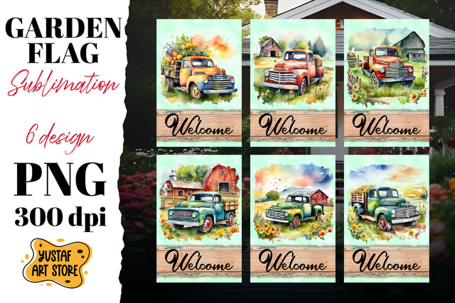 Summer garden flag. Watercolor truck sublimation bundle Sublimation Yustaf Art Store 