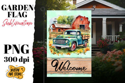 Summer garden flag. Watercolor truck sublimation design Sublimation Yustaf Art Store 